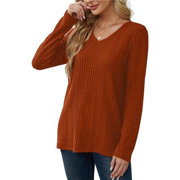 Women's Long Sleeve V-Neck Tops – Lightweight Fashion Tunic Sweaters - Picture 4 of 6